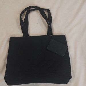 Black Quilted-Front Liz Claiborne Tote Bag With Small Leather Change Purse